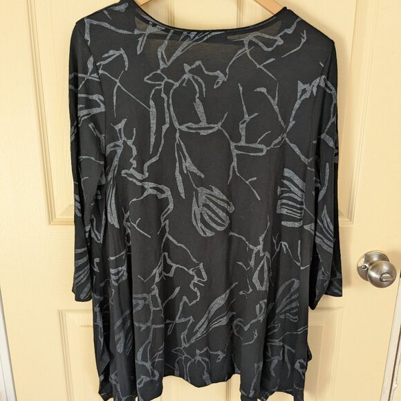 Chalet Et Ceci Blouse Tunic Top Lagenlook Size Large Black Floral 3/4 Sleeve - Picture 7 of 7